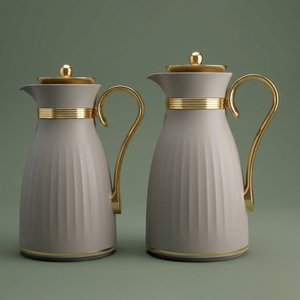 Al Saif Gallery Danat thermos set, 1/0.7 liter, thermal glass inner shell, plastic outer shell - light gray product image