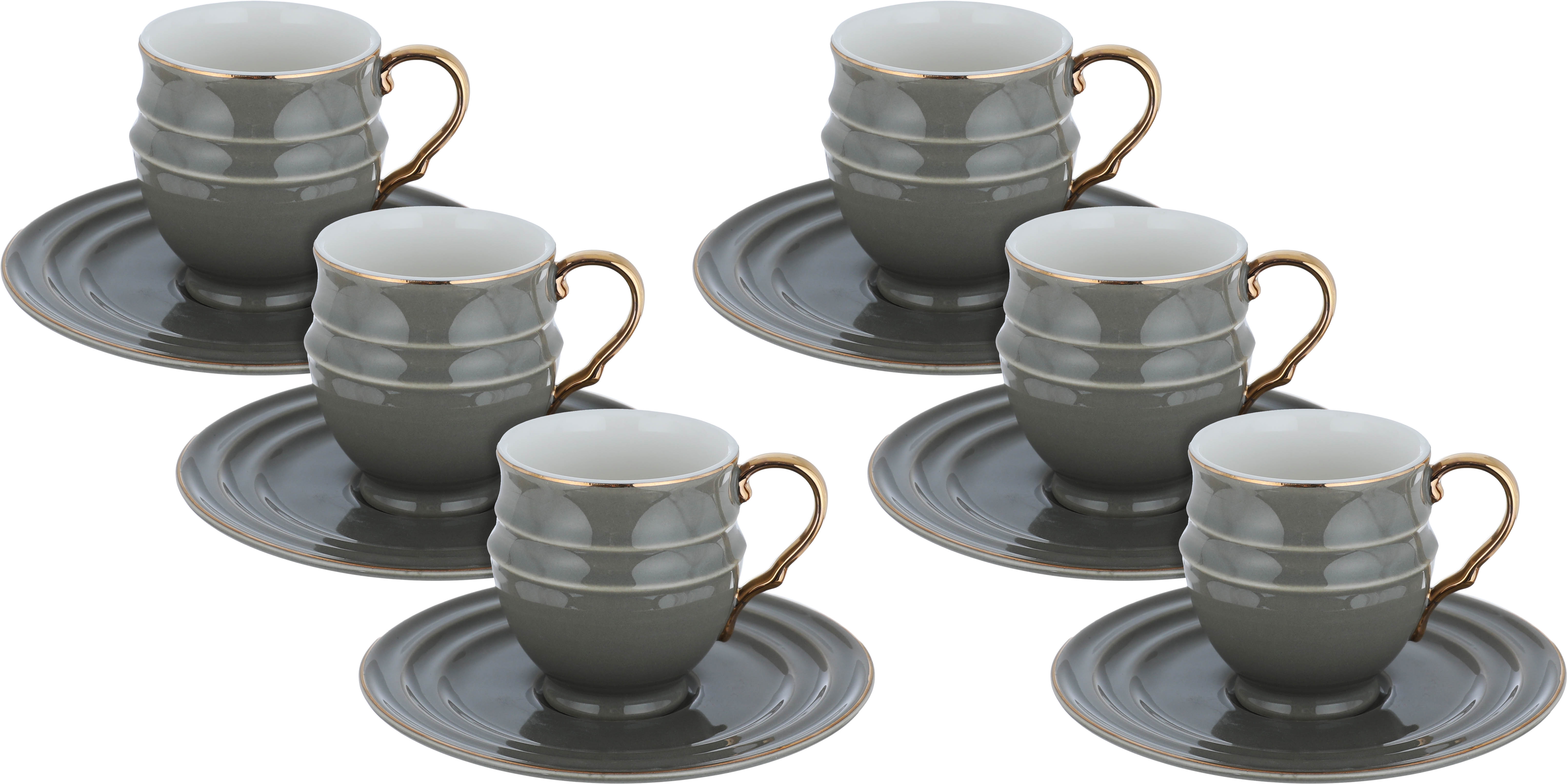 Al Saif Gallery porcelain coffee cup set, 12 pieces, gold-gray line product image