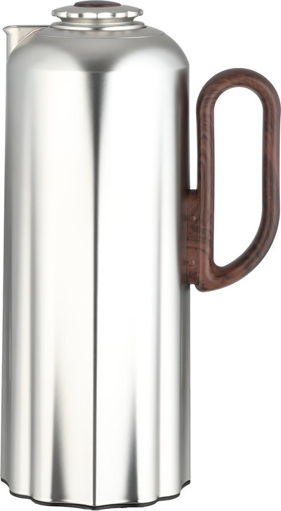 طقم ترامس نجدية السيف غاليري، 1 / 1 لتر، 2 قطعة، حافظة داخلية زجاج، يد خشبي، ضغاط - فضي مطفي product image 2