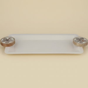 Alsaif Gallery Stainless Steel Serving Tray with Wooden Handles, 44 x 19 x 3.5 cm, Rectangular - Cream product image