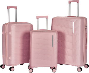 طقم شنط سفر بولي بروبيلين ليمرا، 3 مقاسات، 4 عجلات، بزاوية 360 درجة، LMA-PP501-3PCS - وردي product image