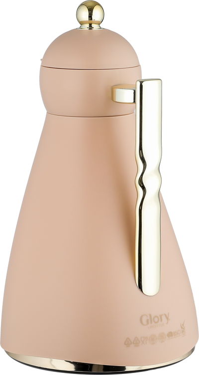 ترمس نور جلوري، 1 لتر، حافظة داخلية زجاج، ضغاط، يد ذهبي- بيج product image 2