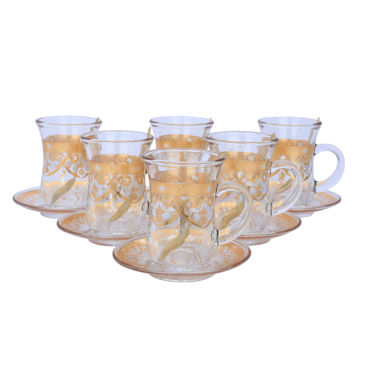 طقم تقديم شاي وقهوة زجاج السيف غاليري، نقش ذهبي، 24 قطعة - شفاف product image 2
