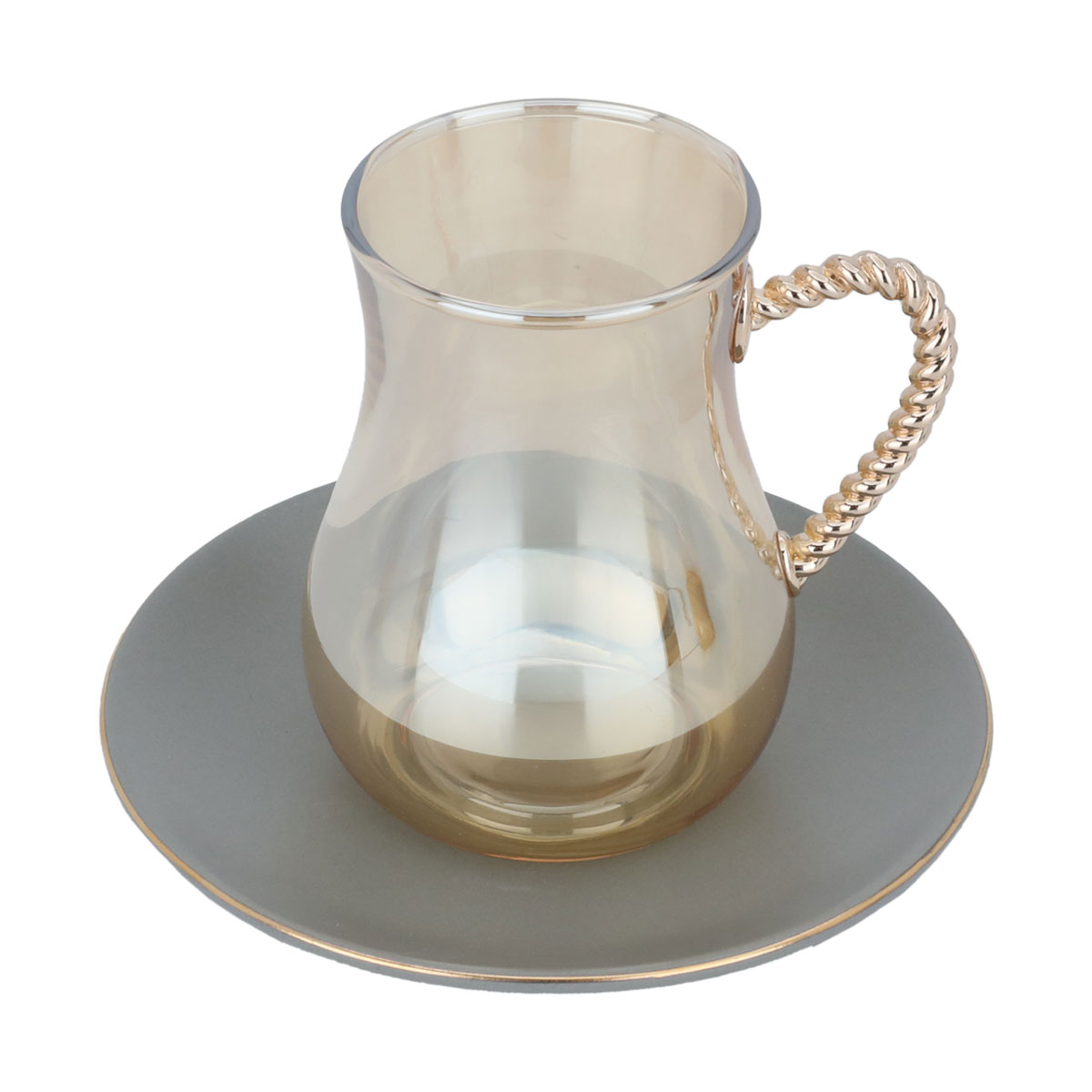 طقم ترامس زجاج وفناجين قهوة وبيالات شاي بورسلان السيف غاليري، 52 قطعة - رمادي ذهبي product image 5