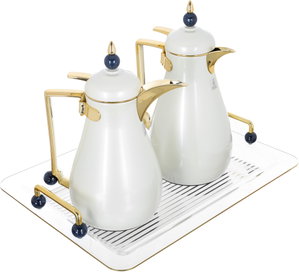 Al Saif Gallery Crystal Thermos Set, 1/0.7 litre, tofaria, thermal glass inner container, steel outer shell - pearl gold product image 2