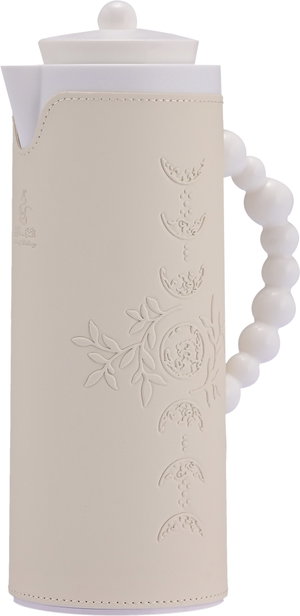 Al Saif Gallery Royal 7T thermos, 1 liter, leather covered, moon pattern, glass inner case, plastic outer body - white product image 2