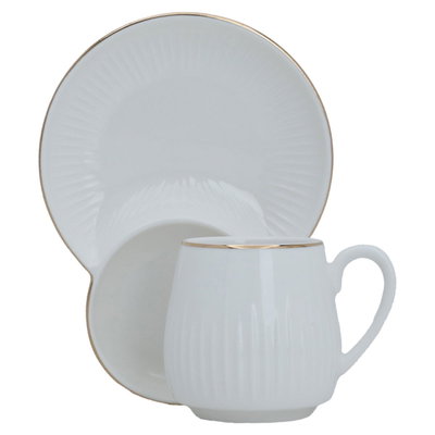 طقم فناجين قهوة سيراميك السيف غاليري، خط ذهبي، مع صحن، 12 قطعة - أبيض product image 1