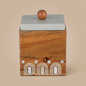 Sword Gallery Wooden Storage Box, 10x10x10 cm, Steel Lid, Square - Light Wood Gray product image