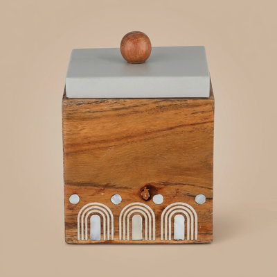 Sword Gallery Wooden Storage Box, 10x10x10 cm, Steel Lid, Square - Light Wood Gray product image 1