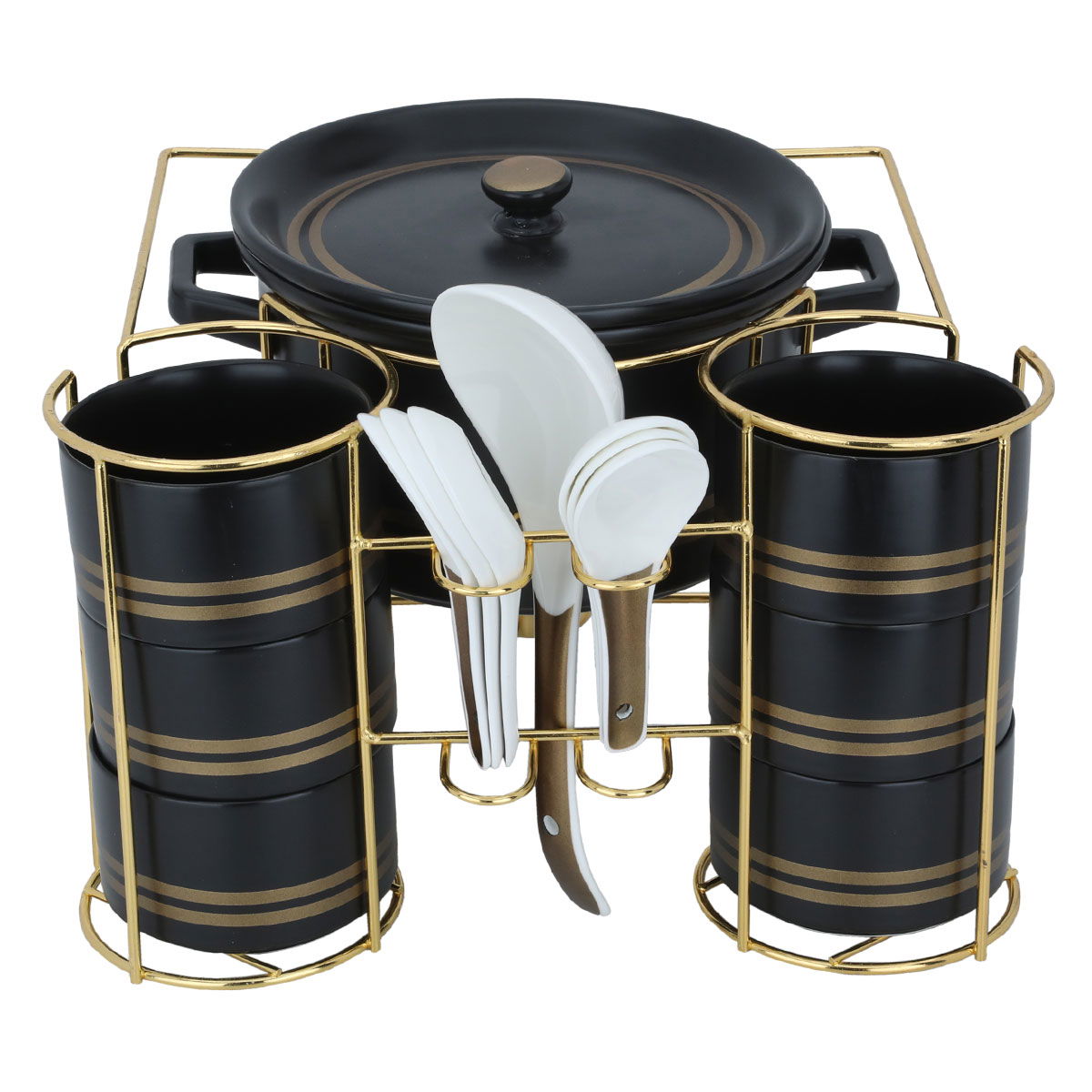 Al Saif Gallery porcelain soup warmer set, 16 pieces, round - black product image