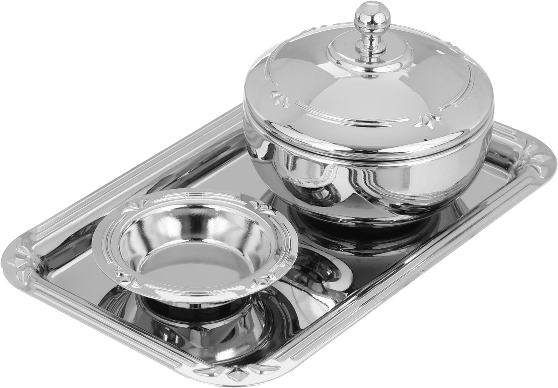 طقم تقديم استيل، 3 قطع مع تمرية - فضي product image 1