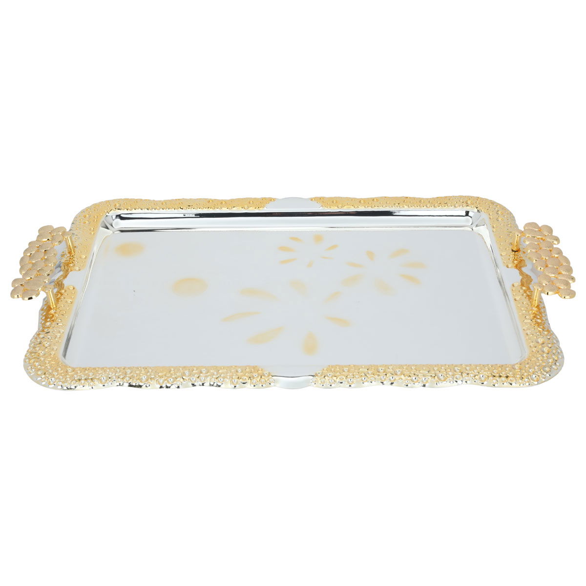Al Saif Gallery steel tableware, 54x34x5 / 47x29x5 / 40x24x5 cm, rectangular, with golden handle, 3 pieces - silver product image