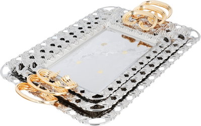 Al Saif Gallery steel topper set, rectangular, 3 pieces - silver product image 1