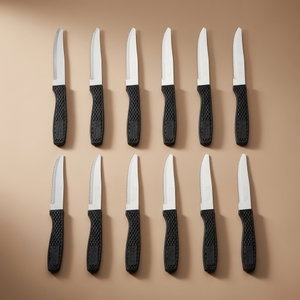 طقم سكاكين ستانلس استيل السيف بلص، 10 سم،12 حبة، يد بلاستيك - فضي أسود product image