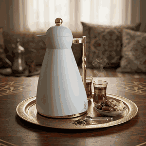 ترمس نور جلوري، 1 لتر، حافظة داخلية زجاج، ضغاط، يد ذهبي- رمادي فاتح product image 2