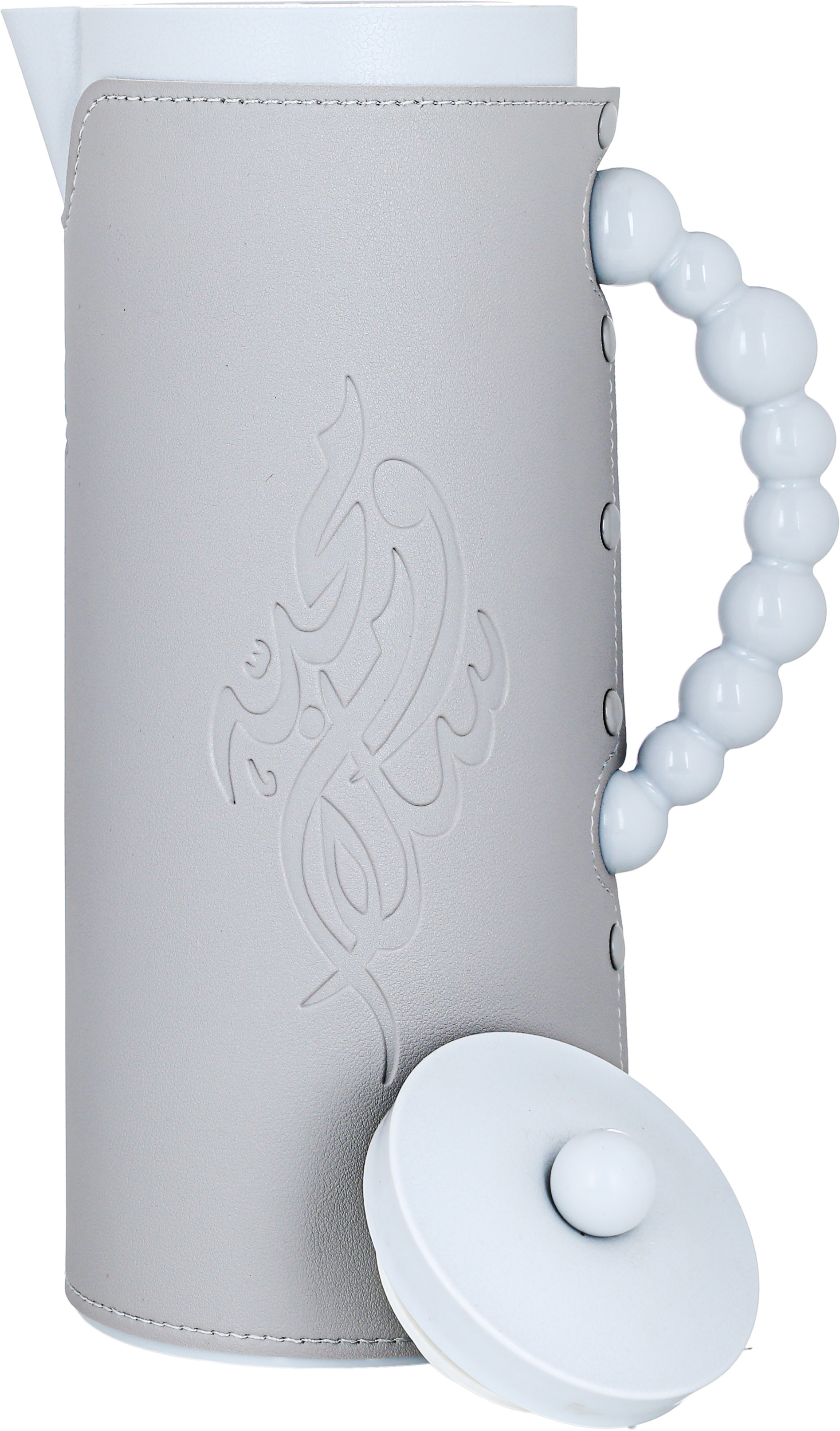 Al Saif Gallery Royal 7 glass thermos, 1 liter, with leather cover, glass inner shell, plastic outer shell - light gray product image 4