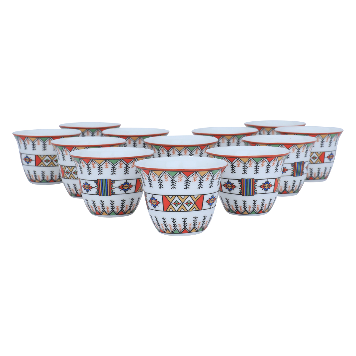 طقم فناجين قهوة عربية بورسلان بنقش عسيري السيف غاليري، 12 قطعة - أبيض product image 2
