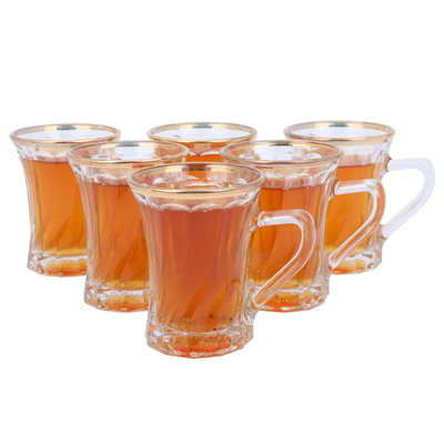 طقم بيالات زجاج السيف، بخط مذهب، 6 قطع - شفاف product image 1