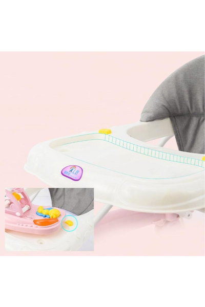 مشاية اطفال فان مومونت، قابلة للطي، مزودة بألعاب وزر موسيقى - ابيض وردي product image 7
