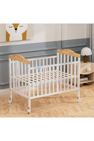 سرير اطفال خشب الصنوبر فان مومنت، 100×60 سم، مع ناموسية - خشبي ابيض product image 6
