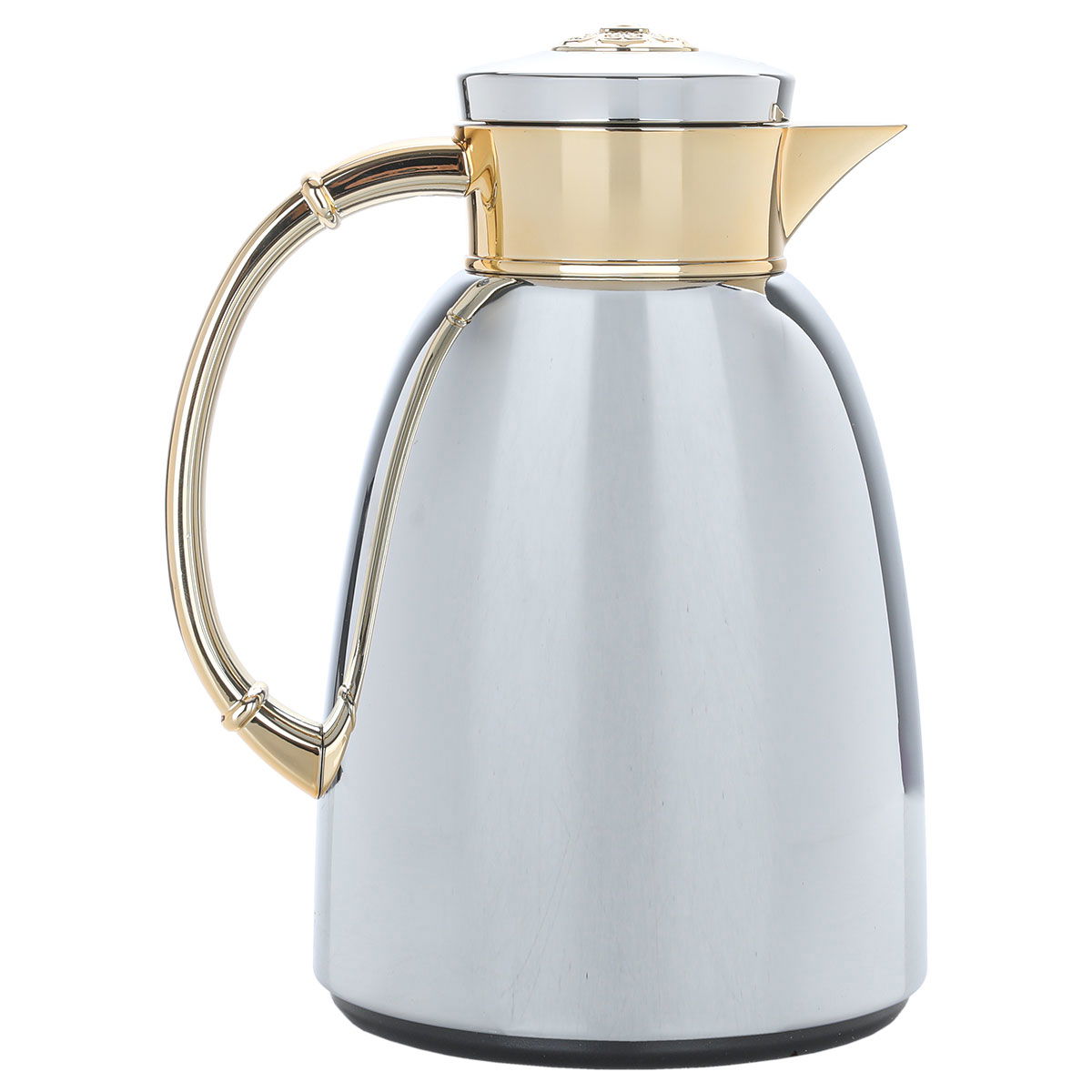 Al Saif Gallery Yatooq thermos, 1 liter, golden handle, thermal glass inner container, steel outer shell - silver product image