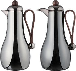 Al Saif Gallery Gheem Thermos Set, 2 Pieces, 1/1 Liter, Glass Inner Container, Wooden Handle - Glossy Black product image 2