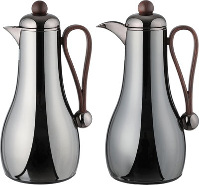 Al Saif Gallery Gheem Thermos Set, 2 Pieces, 1/1 Liter, Glass Inner Container, Wooden Handle - Glossy Black product image 2
