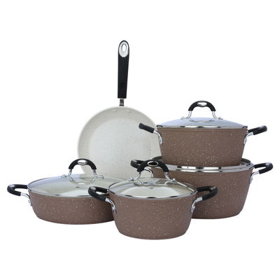 طقم قدور جرانيت بغطاء زجاج روكي، 9 قطع - بني product image 1