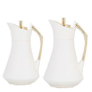 Al Saif Gallery Karma thermos set, two pieces, 1 liter, thermal glass inner container, steel outer shell - white and golden product image 2
