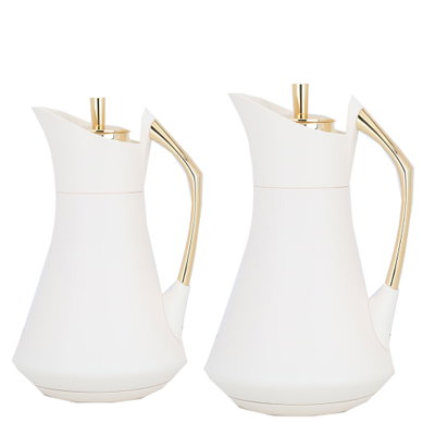 Al Saif Gallery Karma thermos set, two pieces, 1 liter, thermal glass inner container, steel outer shell - white and golden product image 2