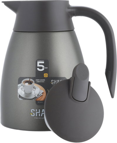 ترمس شاها، 1 لتر، خامة داخلية استيل، غطاء ضغاط - رمادي product image 5