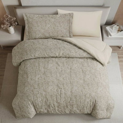 طقم لحاف سرير مشجر كوين مايكروفايبر ريفي، 4 قطع، شرشف مطاط، 12402249023 - بيج مشجر product image 5