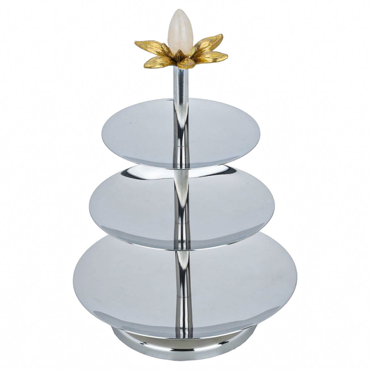 Al Saif Gallery steel dessert serving stand, 15 x 15 x 22 cm, circular, 3 levels, rose-shaped stand, gold-silver product image 2