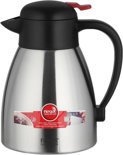 Regal Thermos, 1.2 Liter, Stainless Steel Inner Container, Stainless Steel/Plastic Outer Body, Push Button - Black/Silver product image 2