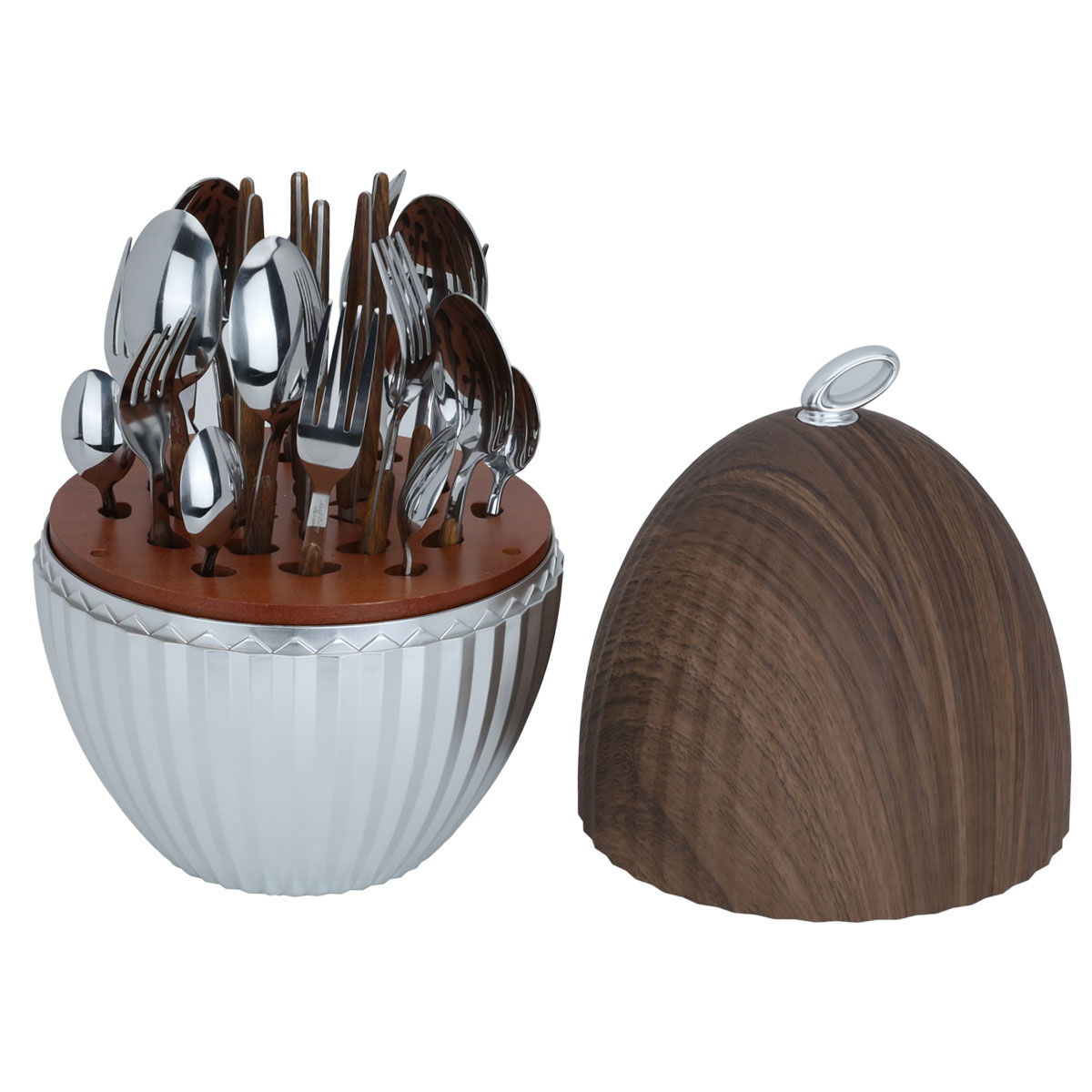 Al Saif Gallery Steel Spoons Set with Oval Stand, 24 Pieces - Silver/Wooden product image 2