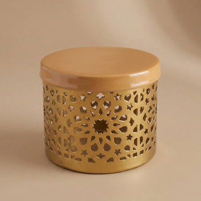 علبة بهارات دائرية استيل هندي العين الاندلسية، 10×8 سم - ذهبي بني product image 1