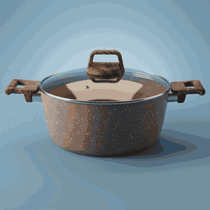 قدر طهي جرانيت روكي، 20 سم، عميق، مسكتي يد خشبي، غطاء زجاج - بني product image