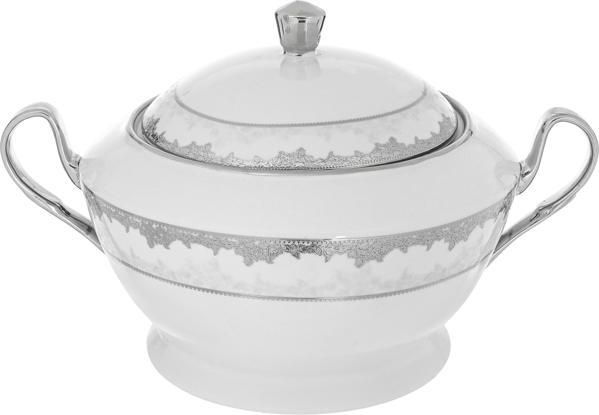 طقم سفرة بورسلان ريدج، 110 قطعة - ابيض فضي product image 2