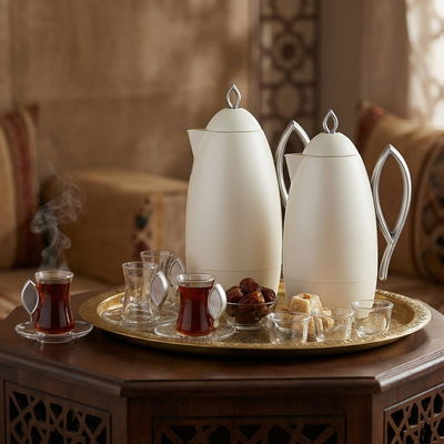 طقم ترامس العلا السيف غاليري، 21 قطعة، مع طوفرية، اكواب شاي و قهوة - لؤلؤي فضي product image 2