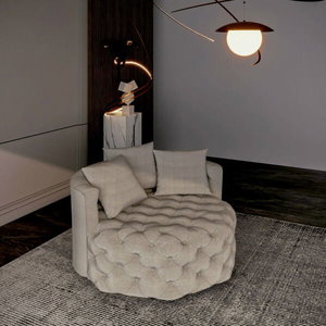 Modern Swedish wood chair, 120x120x70 cm, velvet fabric - beige product image
