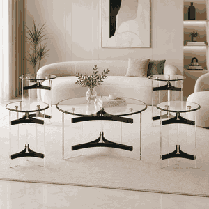 طقم طاولات زجاج و ستيل و اكرليك، 5 قطع - شفاف اسود product image