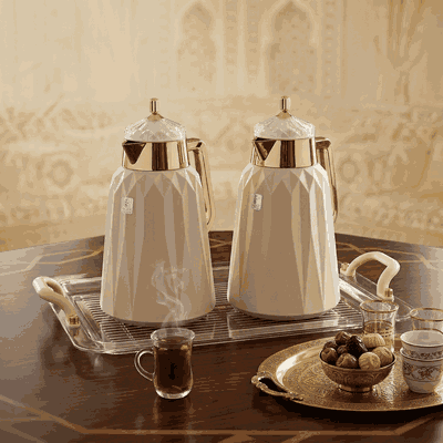 طقم ترامس لمياء السيف غاليري، 1/1 لتر، 3 قطع، طوفرية، حافظة داخلية زجاج حراري - لؤلؤي ذهبي product image 2