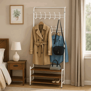 علاقة ملابس مودرن معدن، 188×79×30 سم، 3 رفوف خشب ام دي اف - ابيض product image