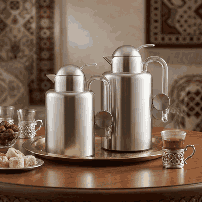 طقم ترامس اكرام السيف غاليري، قطعتين، 1/1.5 لتر، حافظة داخلية زجاج، يد شفاف - فضي product image 2