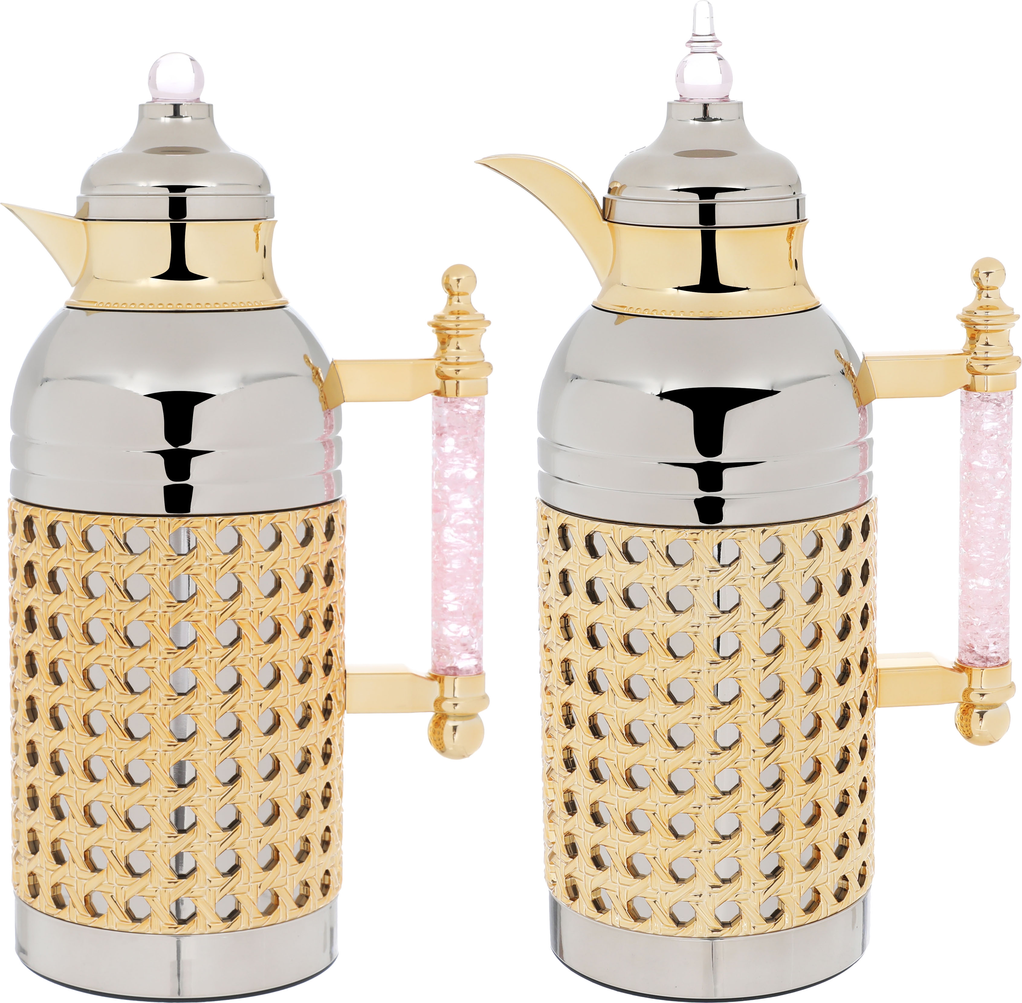 Al Saif Gallery Sarah thermos set, 1 liter, crystal handle, thermal glass inner case, steel outer case - silver gold product image