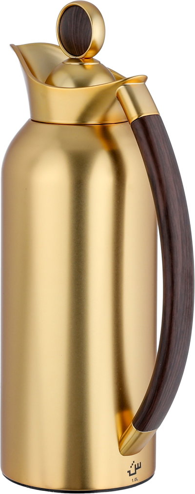 Al Saif Gallery Al Thuraya Thermos Set, 2 Pieces, 1/1 Liter, glass interior, black handle, gold push-button lid product image 8