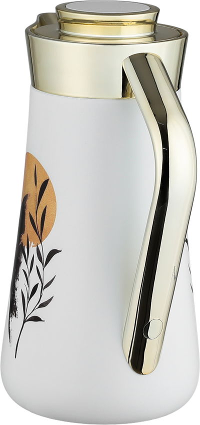 ترمس الهدا ستانلس استيل السيف غاليري، 1 لتر، يد ذهبي، ضغاط - أبيض product image 2