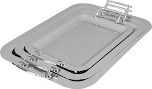 Al Saif Gallery Stainless Steel Serving Tray Set, 3 Pieces, Silver Handle - Silver product image