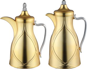 طقم ترامس طيف السيف غاليري، 0.7 / 1 لتر، 2 قطعة، خامة داخلية زجاج، يد شفاف، غطاء ضغاط - ذهبي مطفي product image