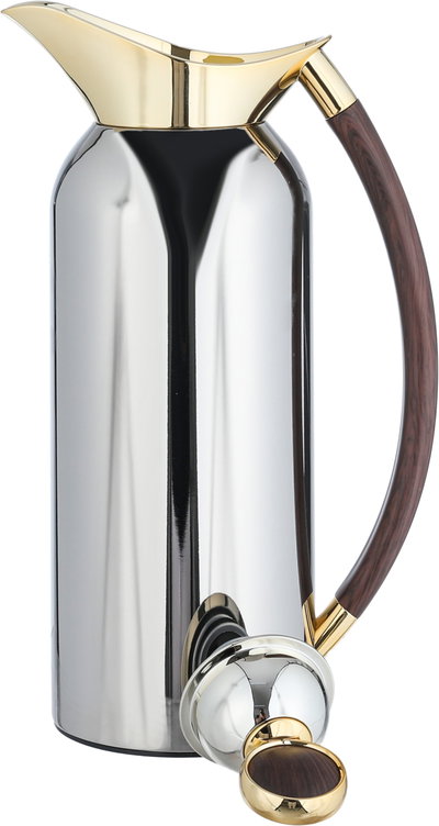 Al Saif Gallery Al Thuraya Thermos Set, 2 Pieces, 1/1 Liter, glass interior, black handle, push-button lid - silver and gold product image 3